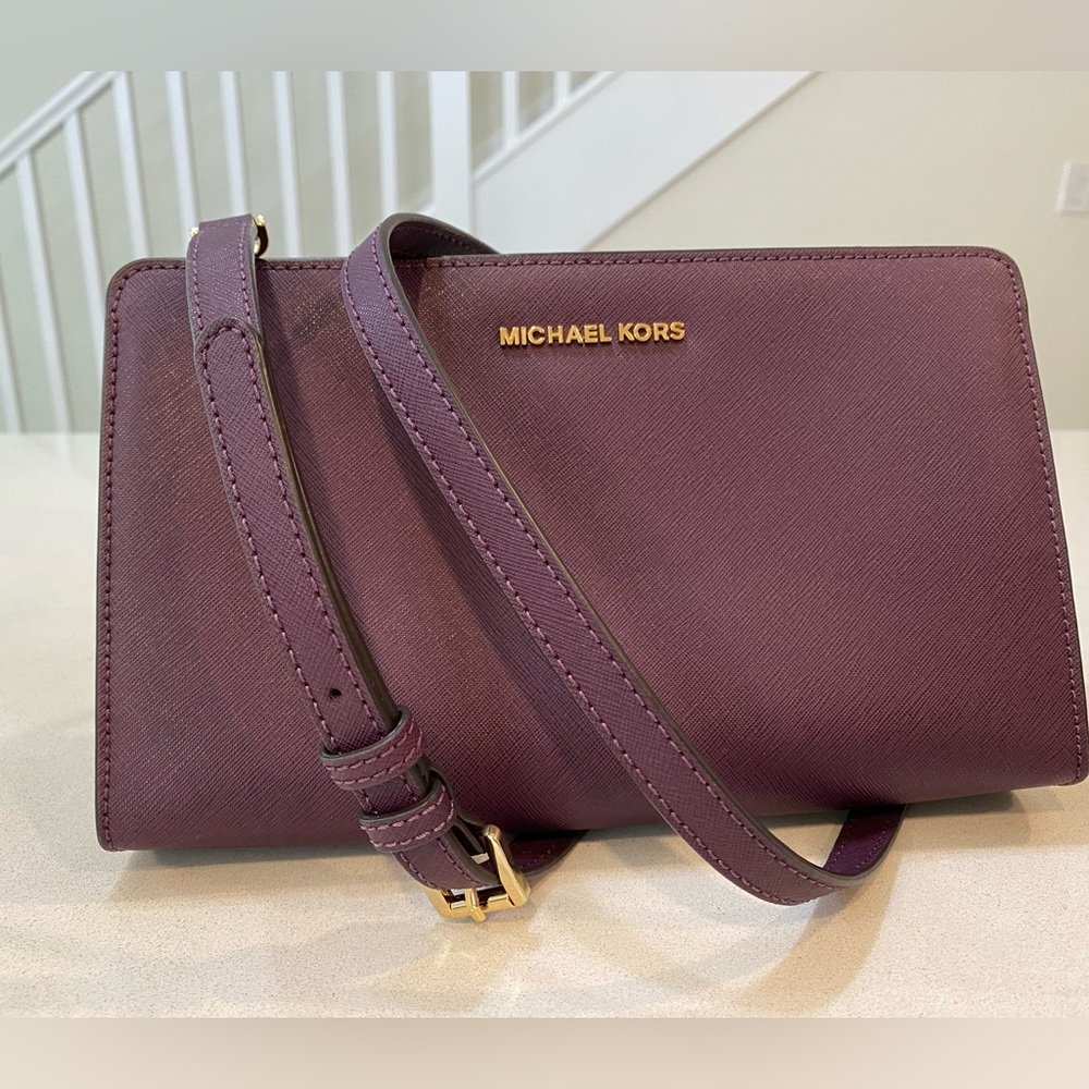 Michael Kors Crossbody/Clutch in Plum with removable and adjustable strap